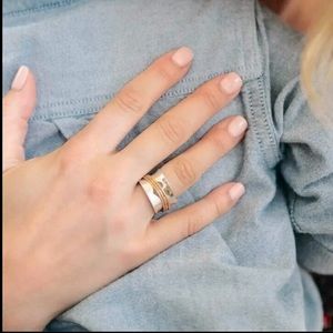 Love engraved open heart banded two tone ring